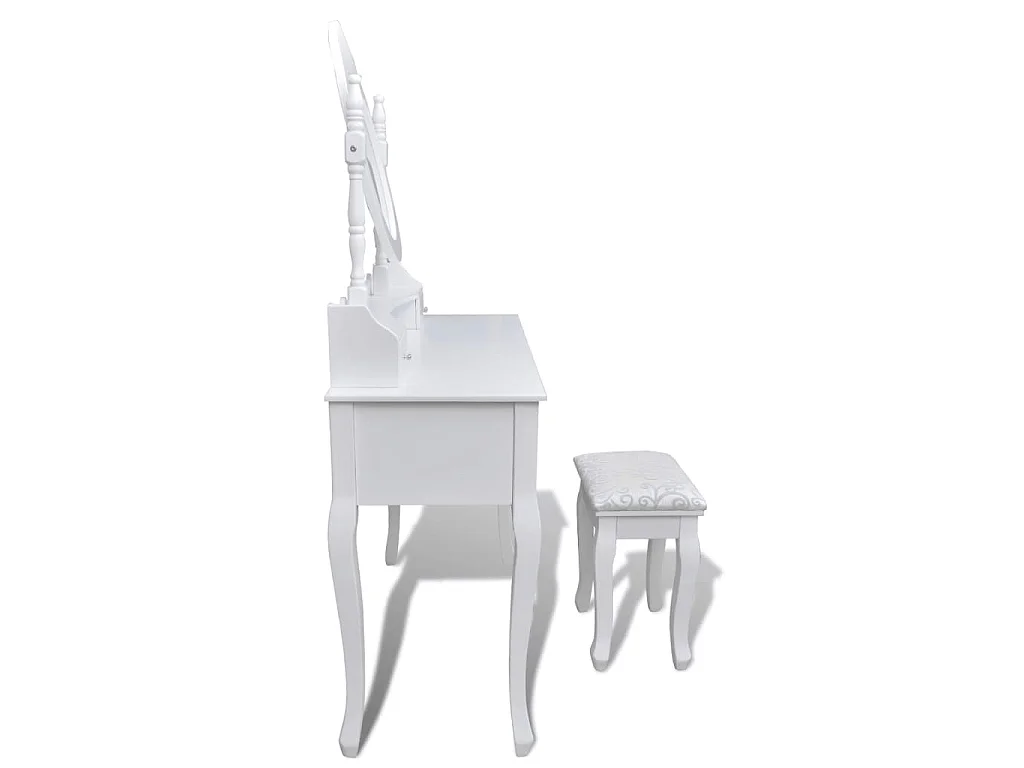 Coiffeuse avec miroir et tabouret 7 tiroirs Blanc