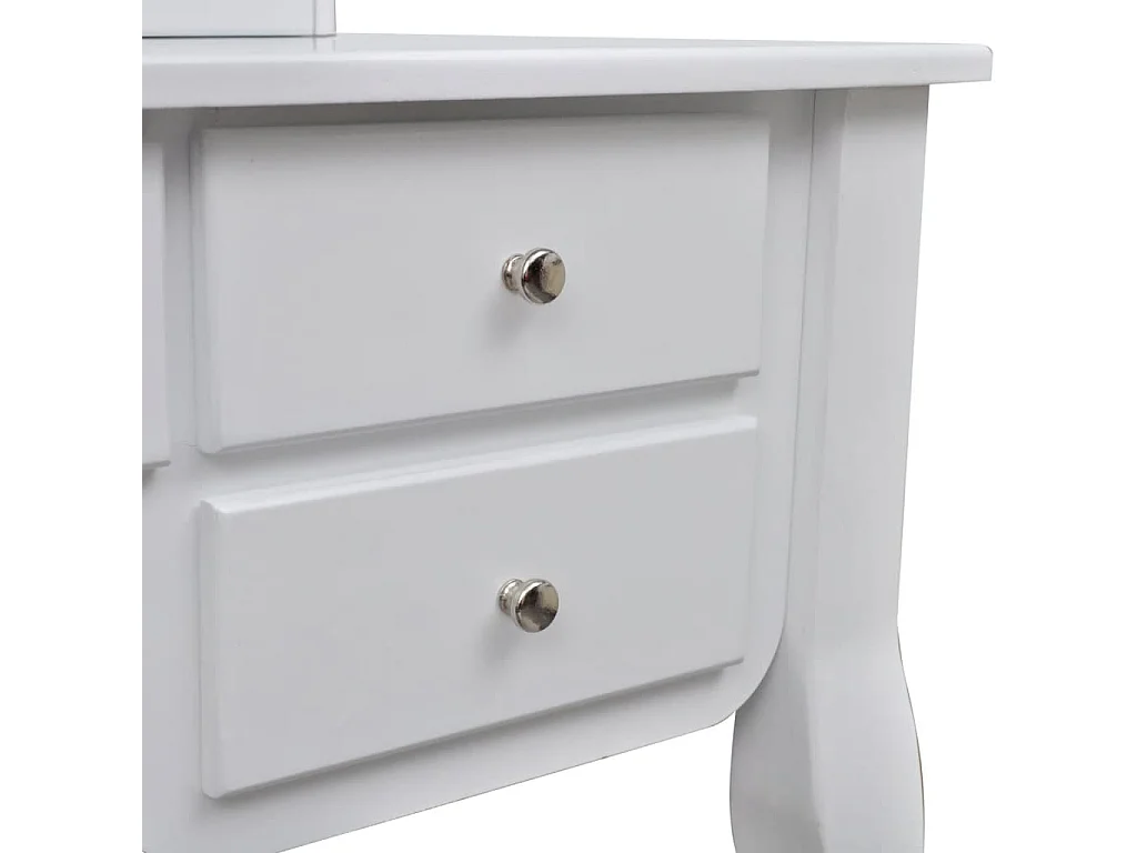 Coiffeuse avec miroir et tabouret 7 tiroirs Blanc