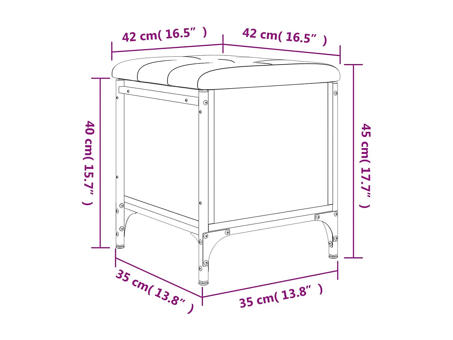 Banc de rangement noir 42x42x45 cm bois d'ingénierie