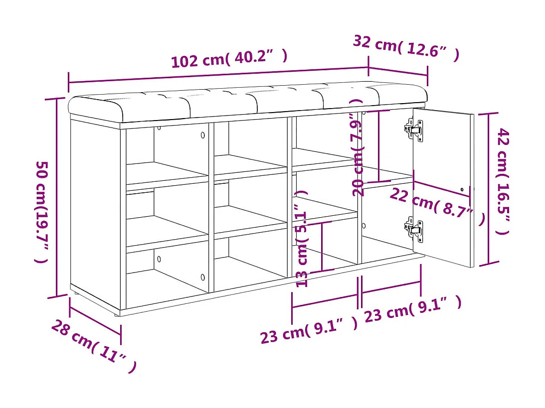 Schuhbank Betongrau 102x32x50 cm Holzwerkstoff