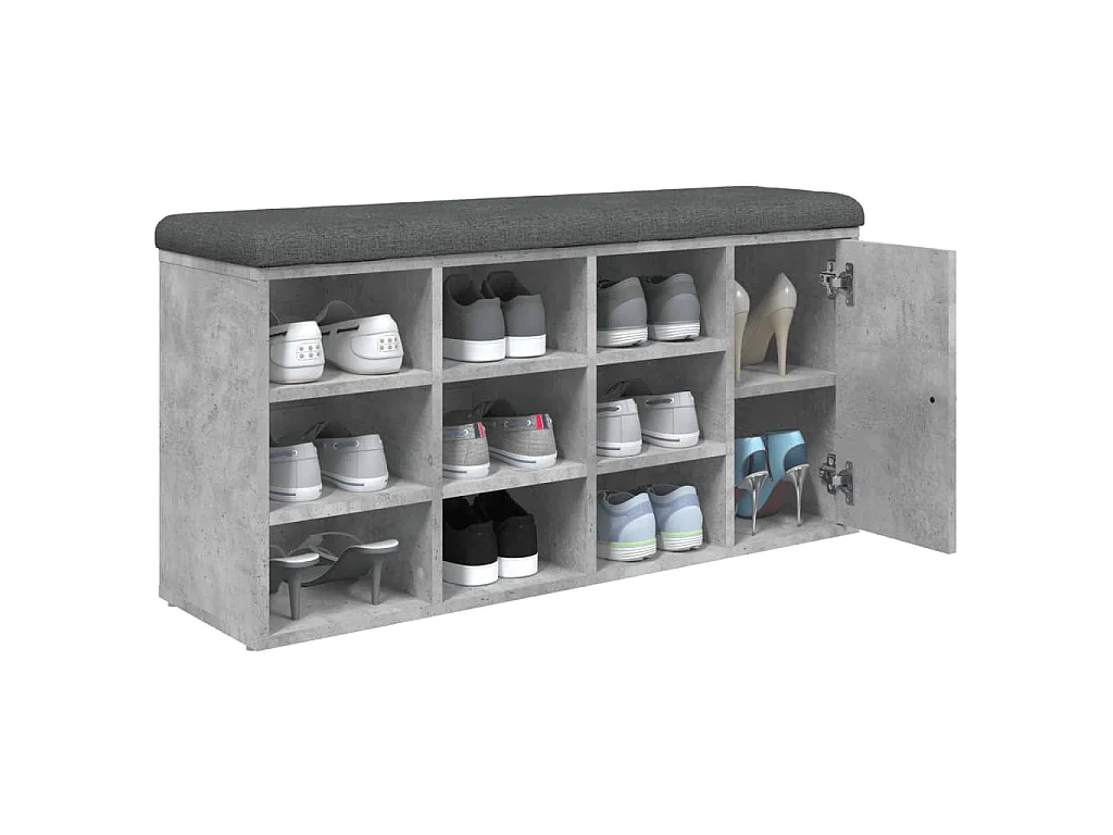 Banc à chaussures gris béton 102x32x50 cm bois d'ingénierie