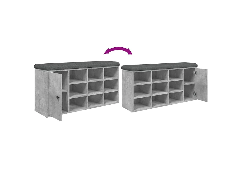 Banc à chaussures gris béton 102x32x50 cm bois d'ingénierie