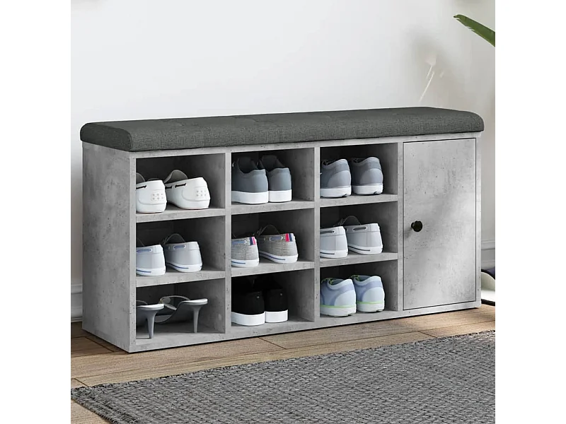 Banc à chaussures gris béton 102x32x50 cm bois d'ingénierie