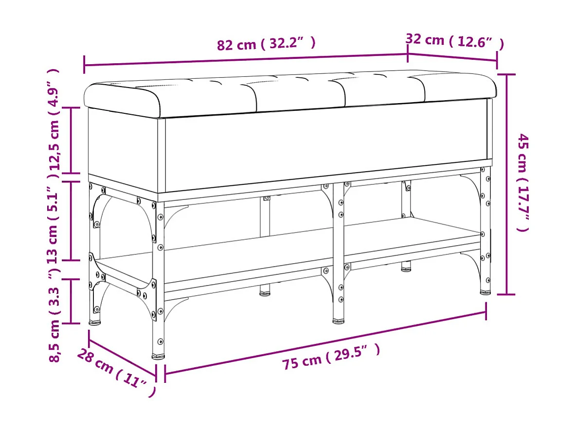 Schoenenbank 82x32x45 cm bewerkt hout zwart