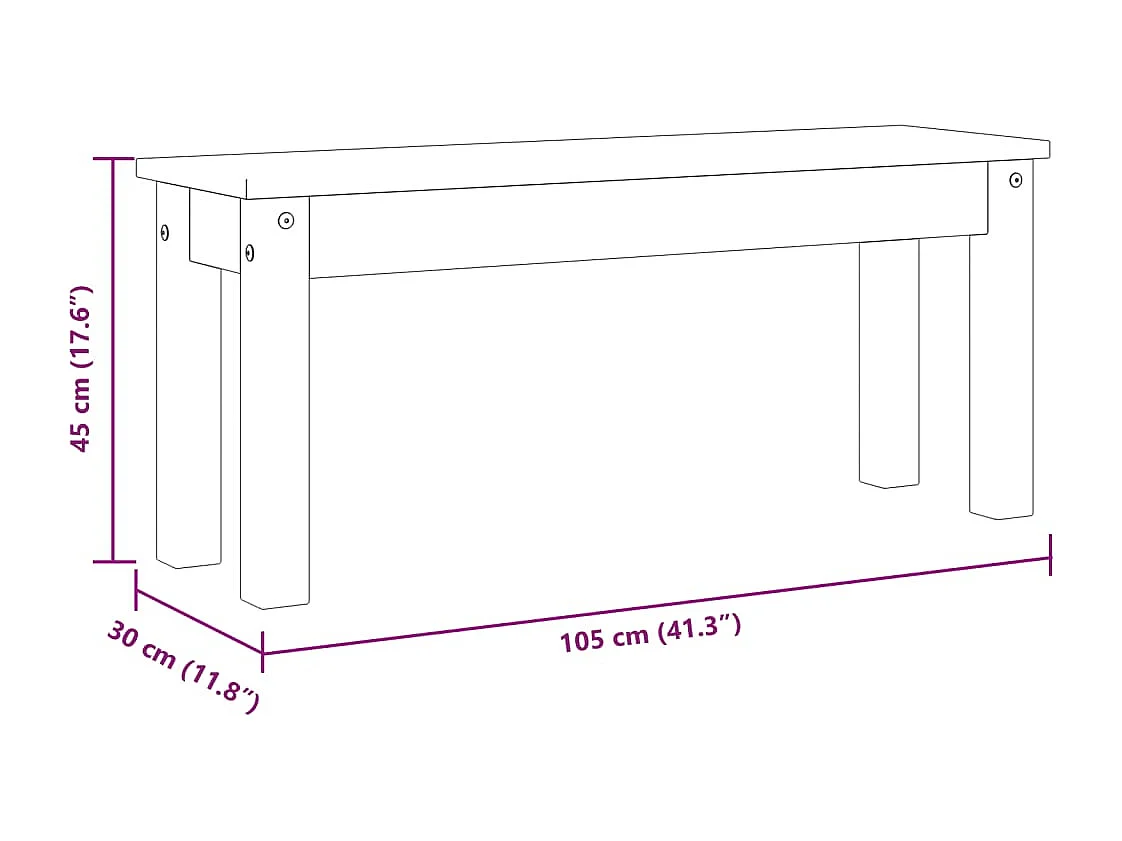 Banc à manger Panama blanc 105x30x45 cm bois massif de pin