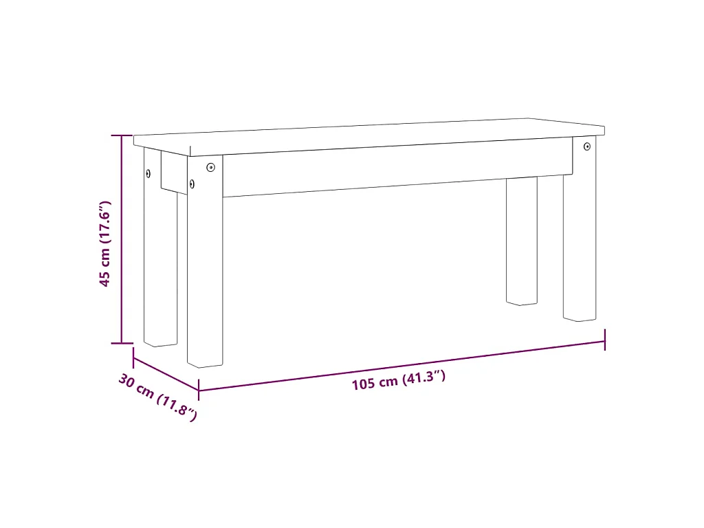 Panca da Pranzo PANAMA Bianca 105x30x45 cm Legno Massello Pino