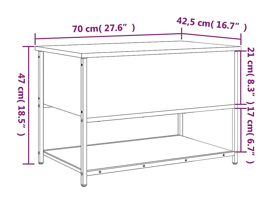 Panca Portaoggetti Nera 70x42,5x47 cm in Legno Multistrato
