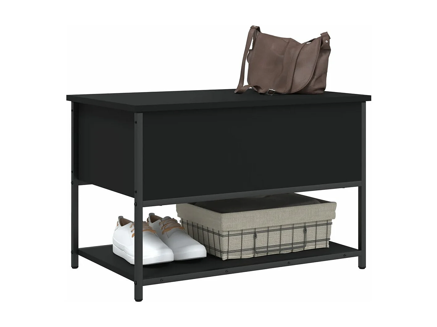 Panca Portaoggetti Nera 70x42,5x47 cm in Legno Multistrato