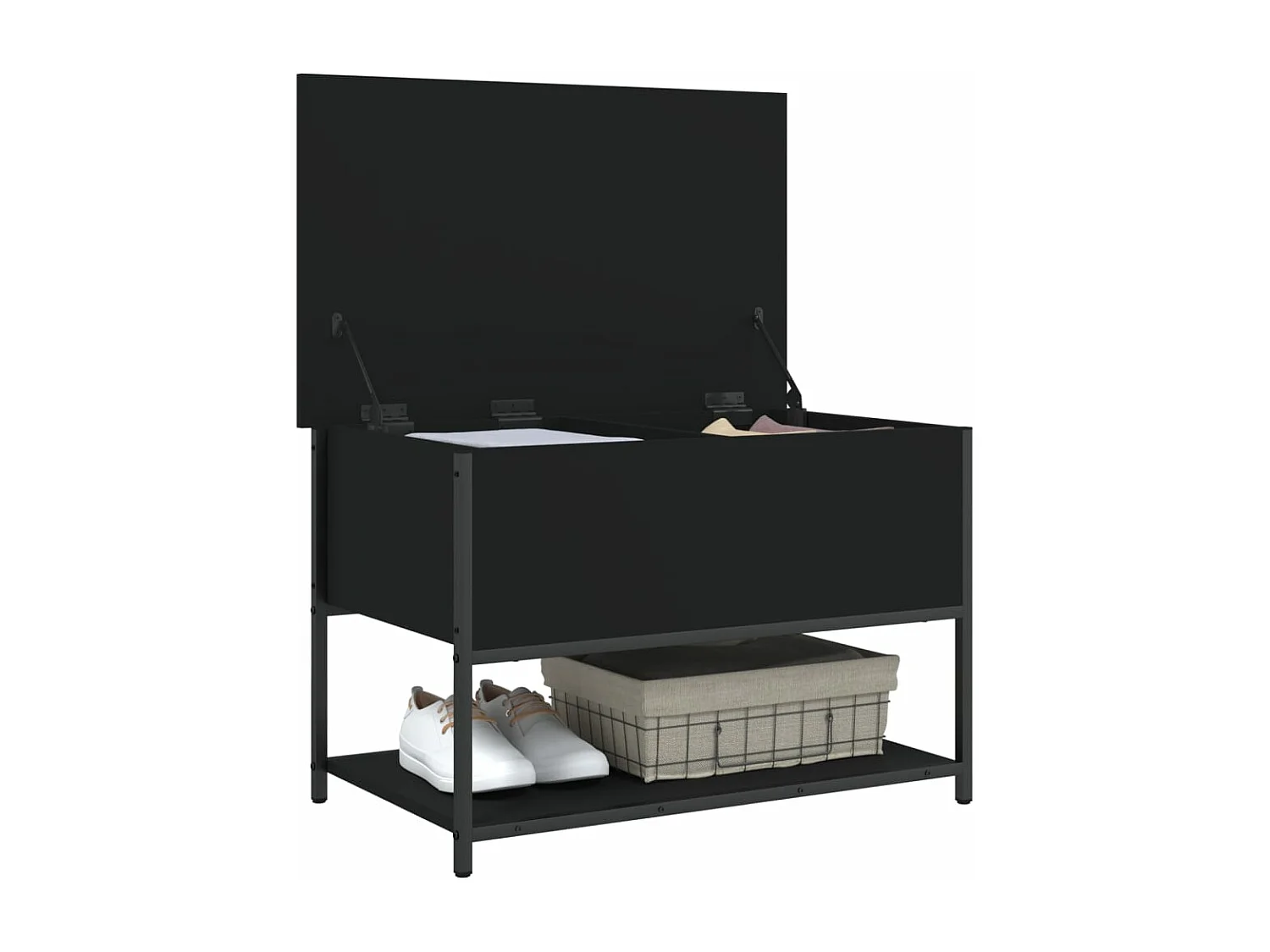 Panca Portaoggetti Nera 70x42,5x47 cm in Legno Multistrato