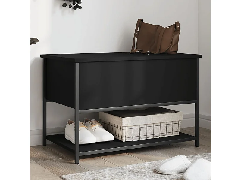 Panca Portaoggetti Nera 70x42,5x47 cm in Legno Multistrato