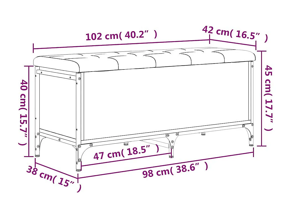 Banc de rangement sonoma gris 102x42x45 cm bois d'ingénierie