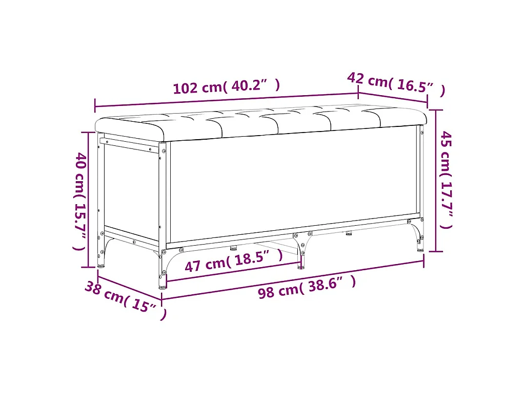 Panca Portaoggetti Grigio Sonoma 102x42x45 cm Legno Multistrato