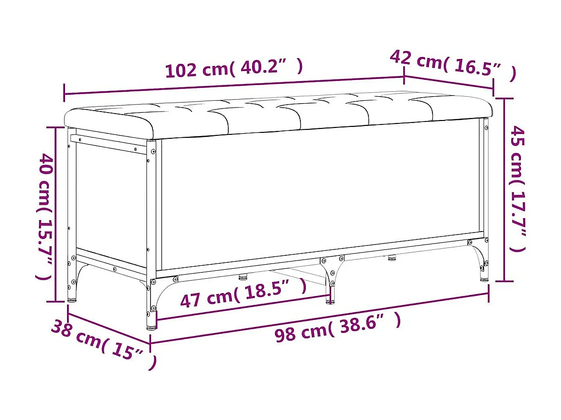 Banco arrumação 102x42x45cm derivados madeira carvalho castanho