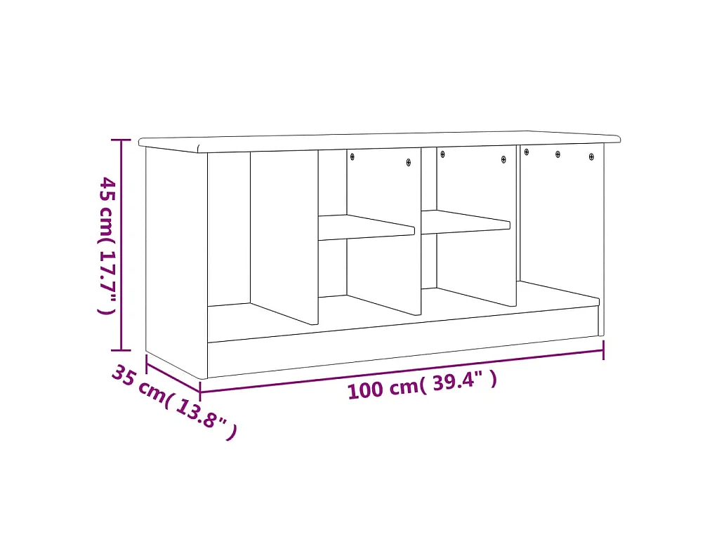 Panca Porta Scarpe ALTA Bianca 100x35x45 cm Legno Massello Pino