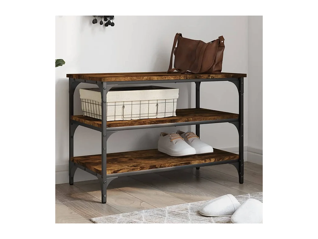 Banc à chaussures chêne fumé 70x38,5x49 cm bois d'ingénierie