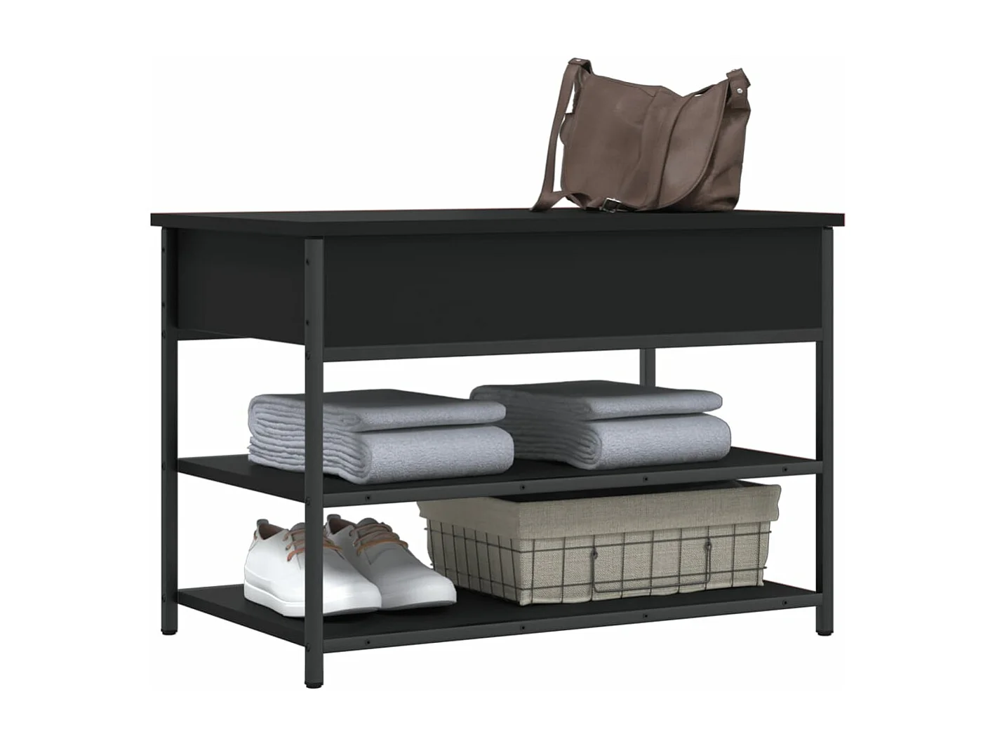 Banc à chaussures noir 70x42,5x50 cm bois d'ingénierie