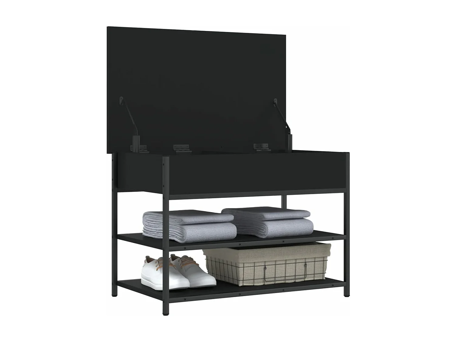 Banc à chaussures noir 70x42,5x50 cm bois d'ingénierie