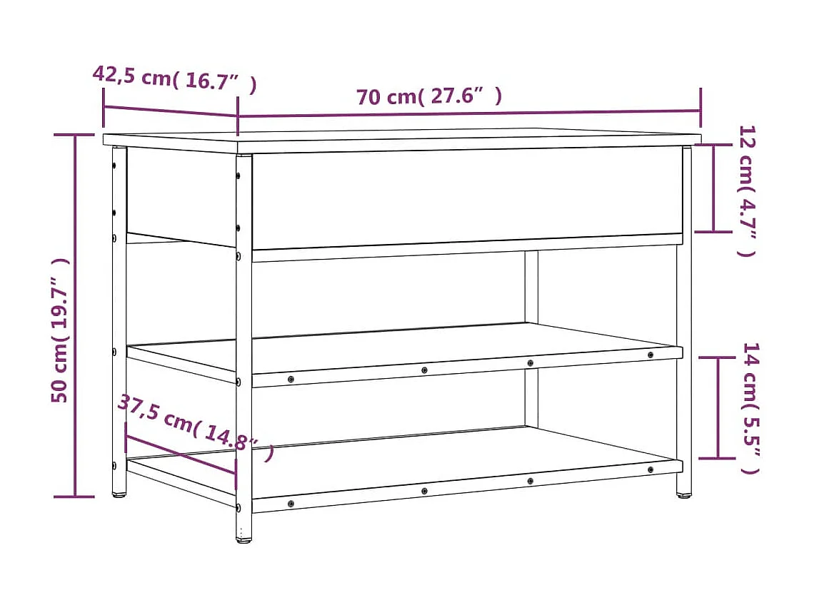 Schoenenbankje 70x42,5x50 cm bewerkt hout grijs sonoma eiken