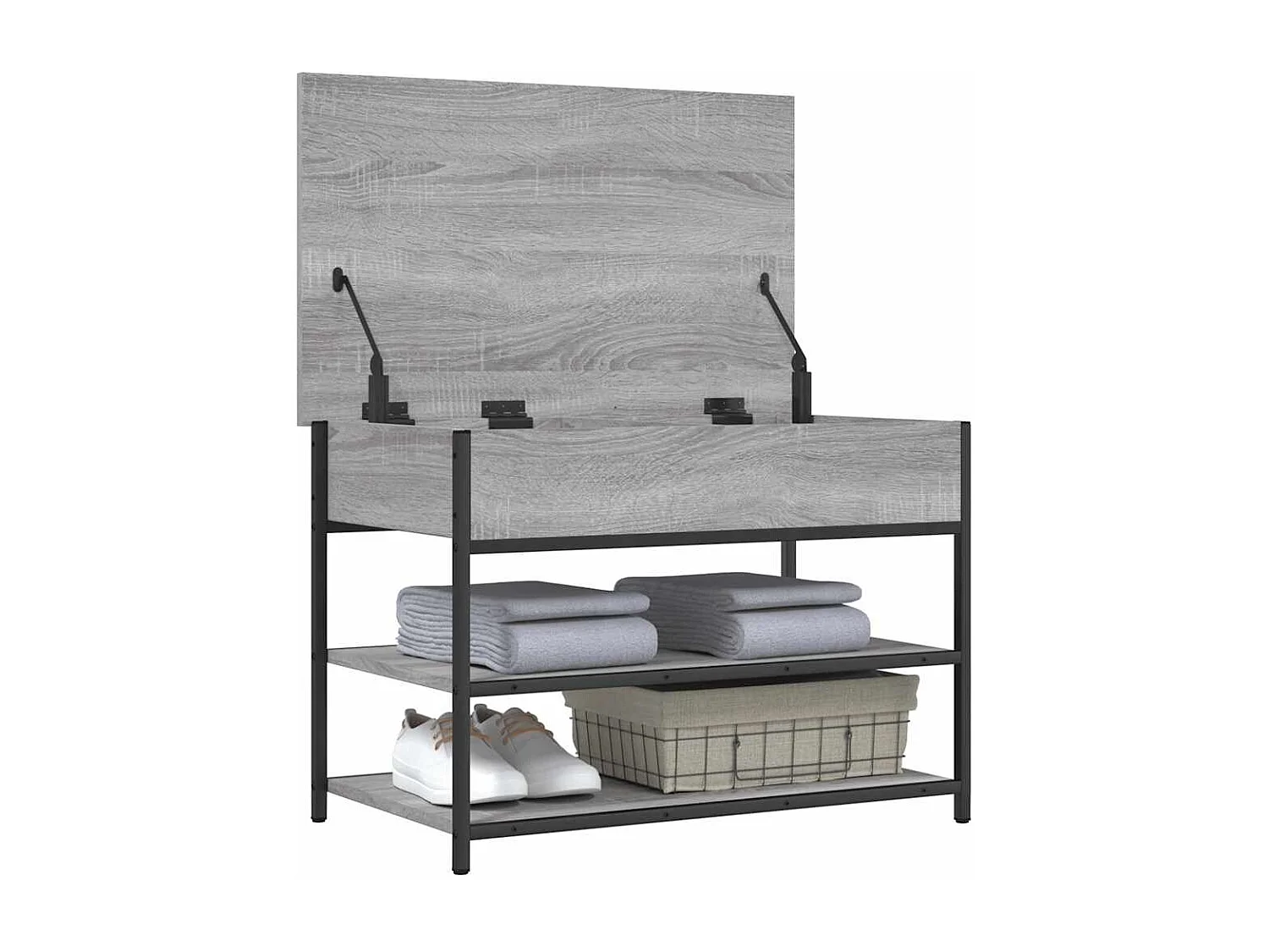 Schoenenbankje 70x42,5x50 cm bewerkt hout grijs sonoma eiken