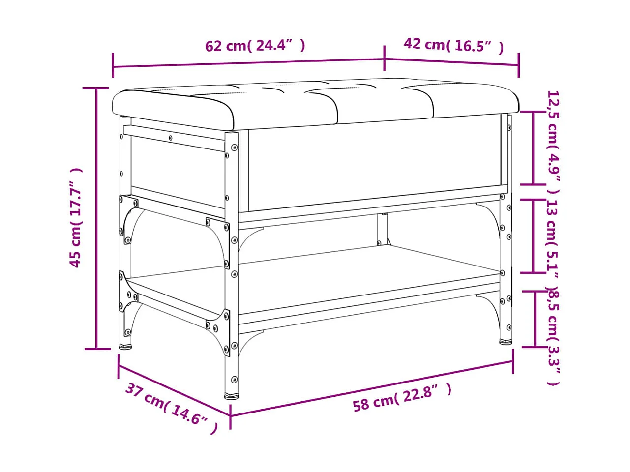 Schuhbank Grau Sonoma 62x42x45 cm Holzwerkstoff