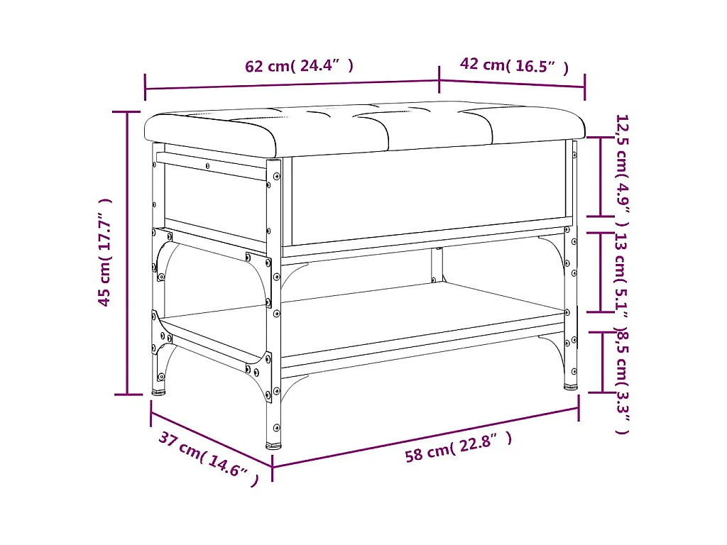 Schoenenbank 62x42x45 cm bewerkt hout grijs sonoma eikenkleurig