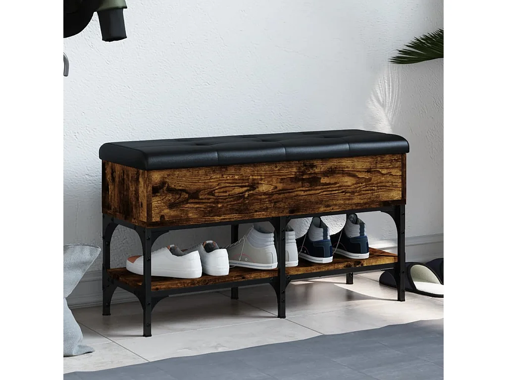 Panca Porta Scarpe Rovere Fumo 82x32x45 cm in Legno Multistrato