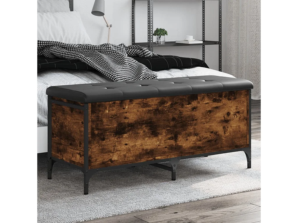 Banc de rangement chêne fumé 102x42x45 cm bois d'ingénierie