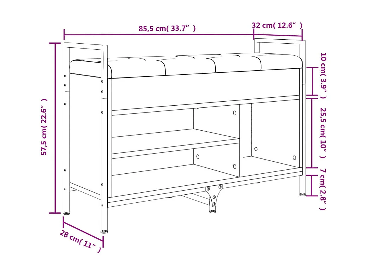 Schoenenbank 85,5x32x57,5 cm bewerkt hout gerookt eikenkleurig