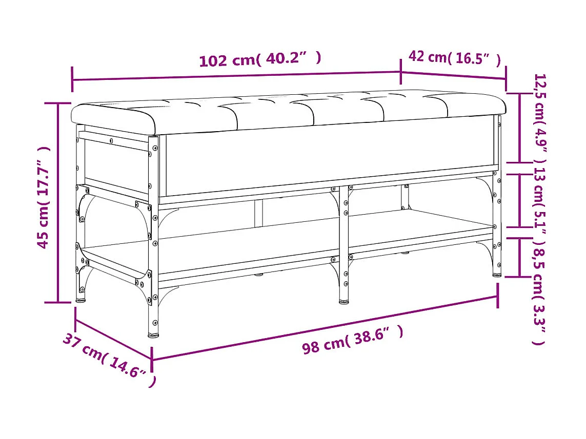 Schoenenbank 102x42x45 cm bewerkt hout grijs sonoma eikenkleur
