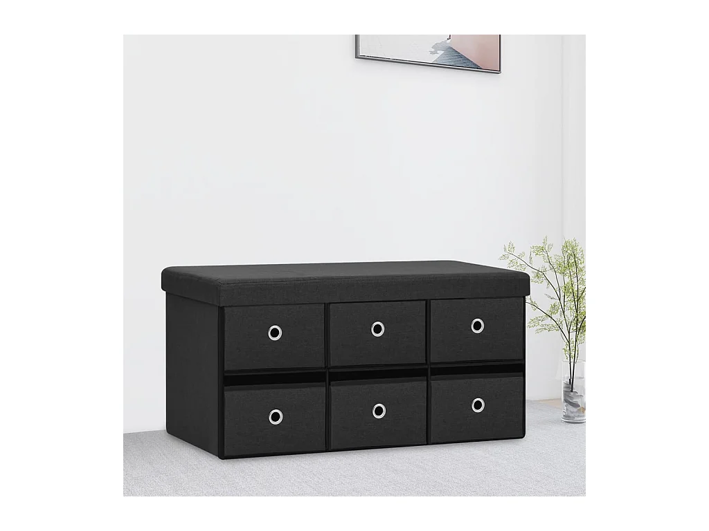 Banc de rangement pliable Noir 76x38x38 cm Faux lin