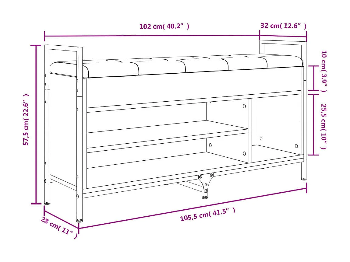 Schoenenbank 105,5x32x57,5 cm bewerkt hout gerookt eikenkleurig