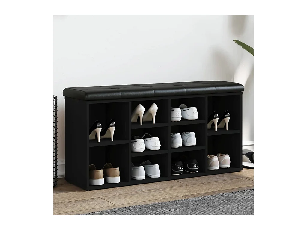 Banc à chaussures noir 102x32x50 cm bois d'ingénierie