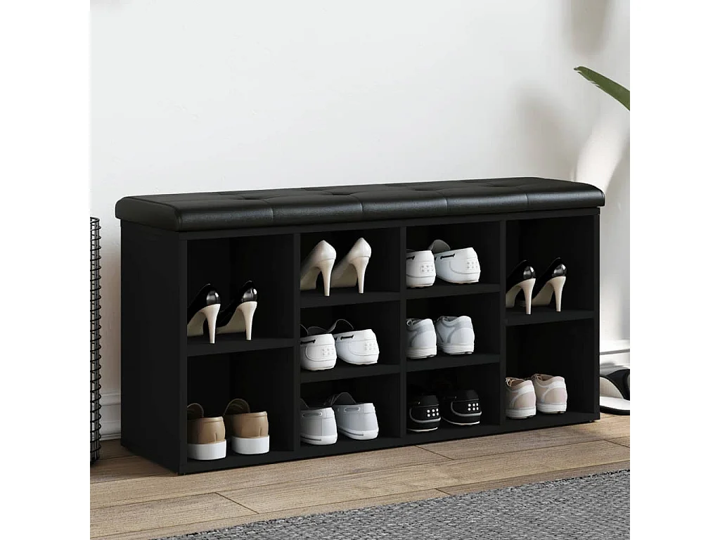 Banc à chaussures noir 102x32x50 cm bois d'ingénierie