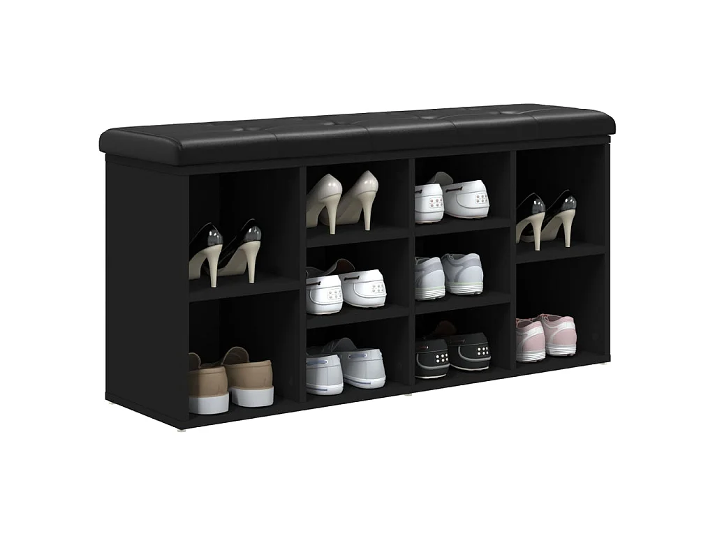 Banc à chaussures noir 102x32x50 cm bois d'ingénierie
