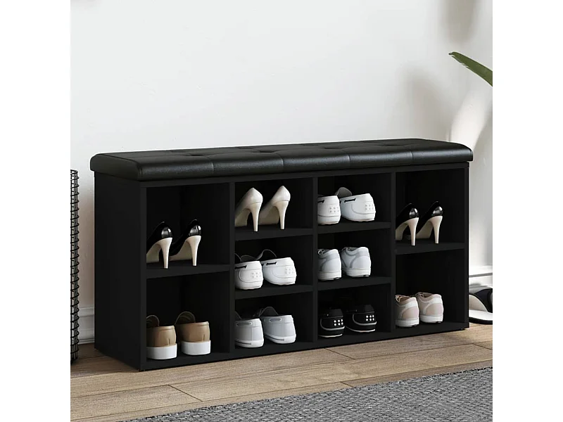 Banco zapatero madera de ingeniería negro 102x32x50 cm