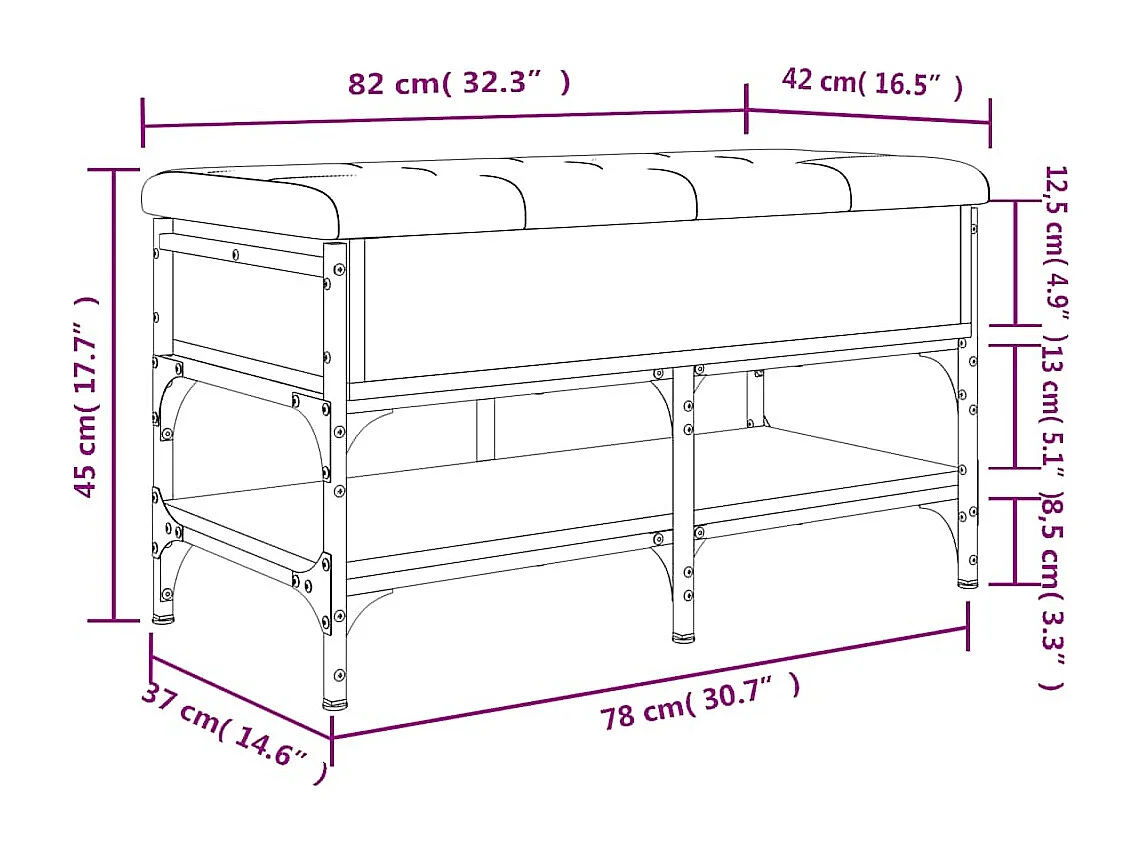 Panca Porta Scarpe Rovere Fumo 82x42x45 cm in Legno Multistrato