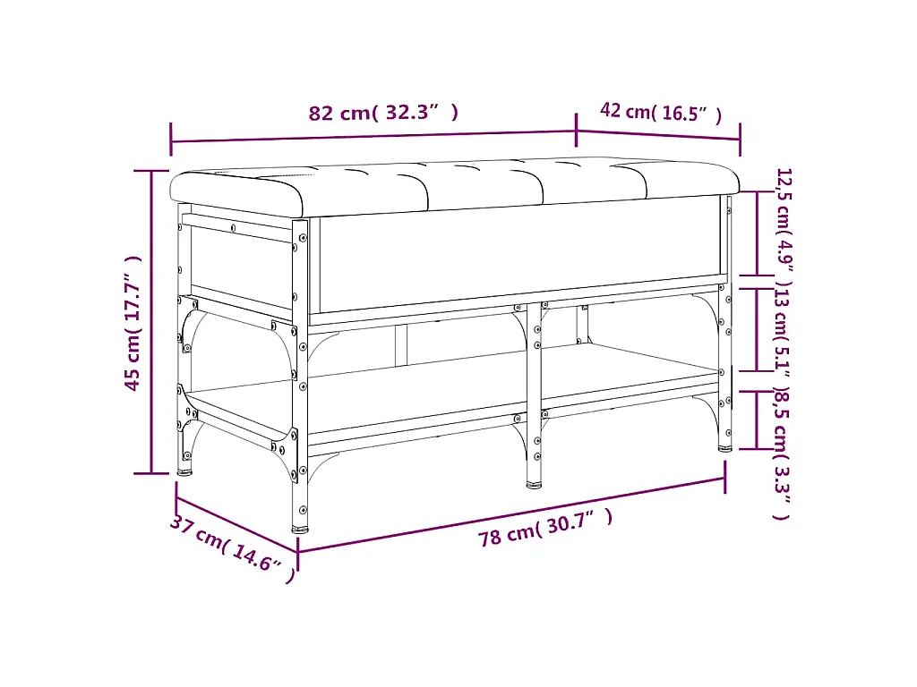 Schoenenbank 82x42x45 cm bewerkt hout gerookt eikenkleurig
