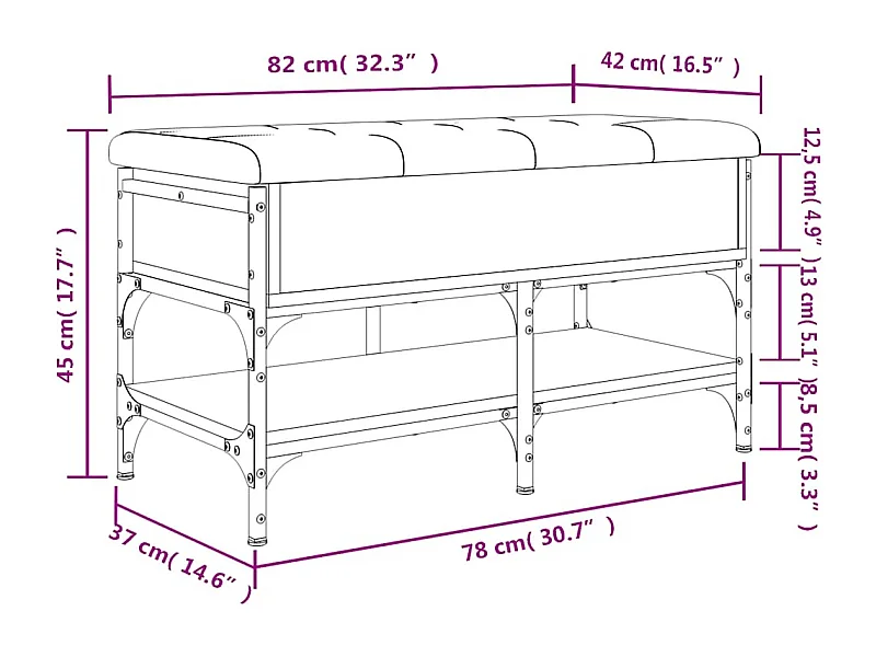 Banco sapateira 82x42x45cm derivados de madeira carvalho fumado