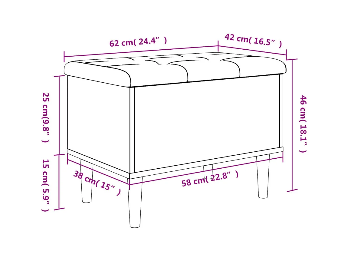 Opbergbankje 62x42x46 cm bewerkt hout wit