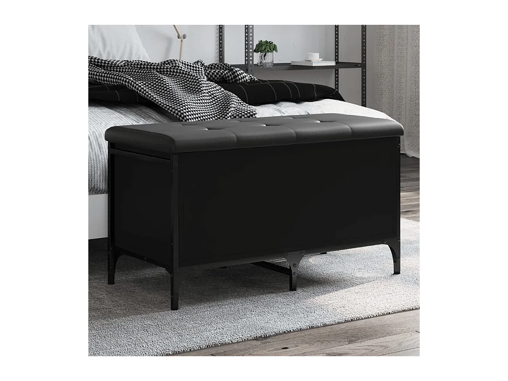 Banc de rangement noir 82x42x45 cm bois d'ingénierie