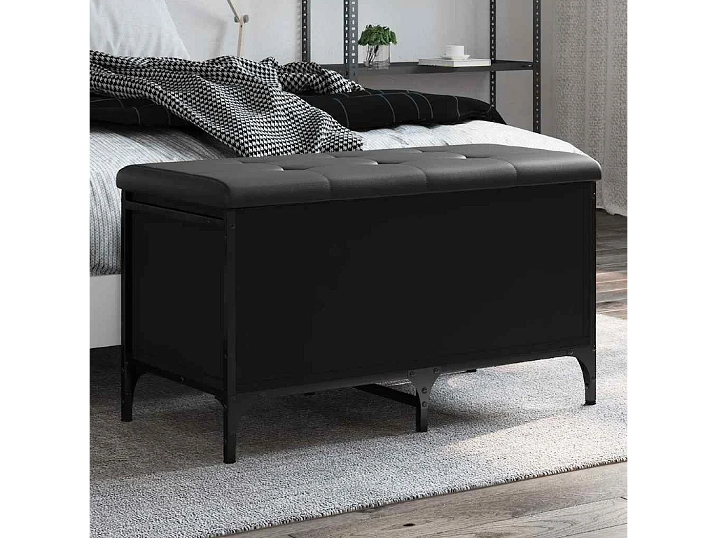Banc de rangement noir 82x42x45 cm bois d'ingénierie