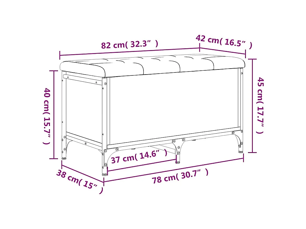 Banc de rangement noir 82x42x45 cm bois d'ingénierie