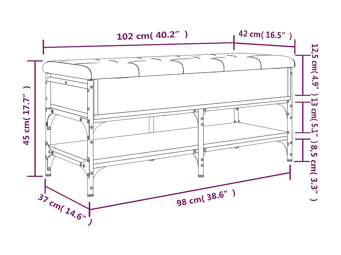 Banco sapateira 102x42x45cm derivados madeira carvalho castanho