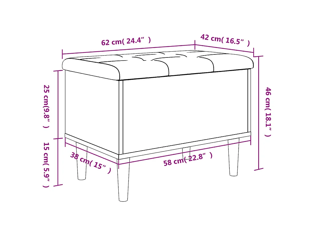Banc de rangement chêne marron 62x42x46 cm bois d'ingénierie