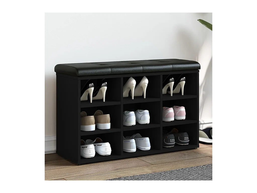 Banc à chaussures noir 82x32x50 cm bois d'ingénierie