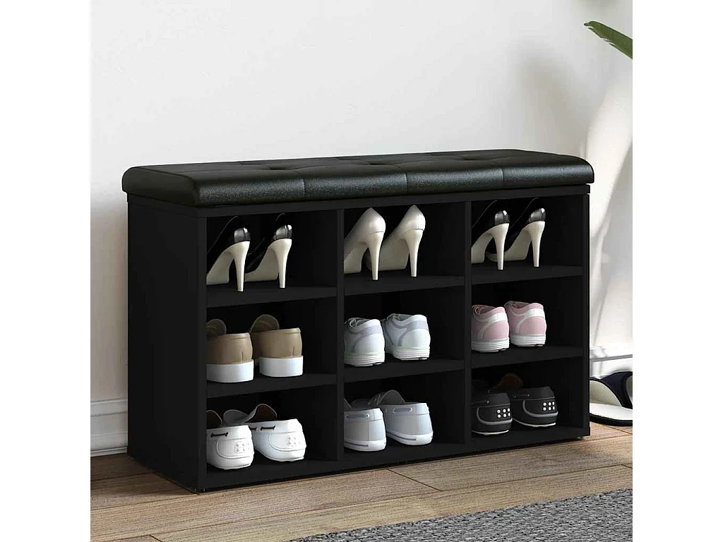 Banc à chaussures noir 82x32x50 cm bois d'ingénierie