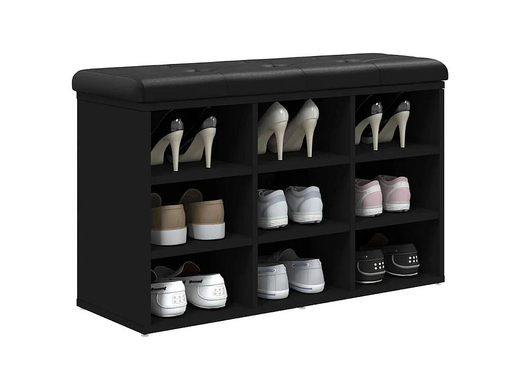 Banc à chaussures noir 82x32x50 cm bois d'ingénierie