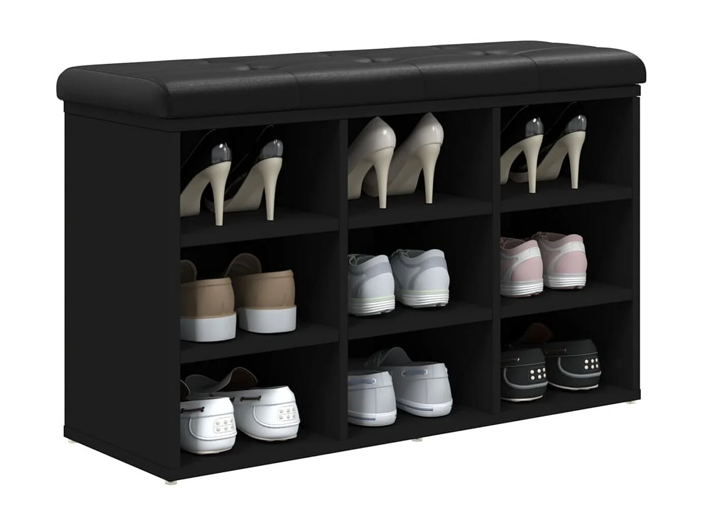 Banc à chaussures noir 82x32x50 cm bois d'ingénierie