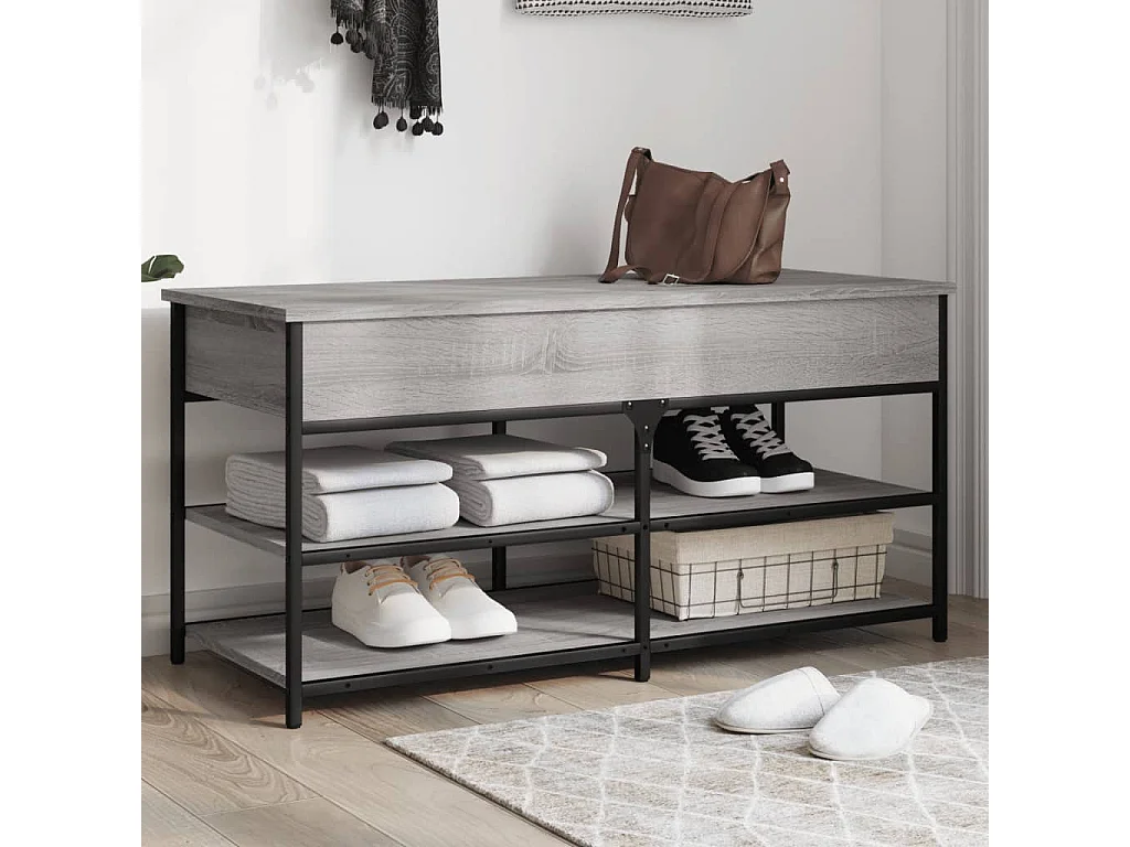 Banco zapatero madera de ingeniería gris Sonoma 100x42,5x50 cm