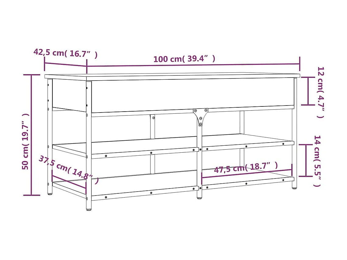 Banc à chaussures sonoma gris 100x42,5x50 cm bois d'ingénierie